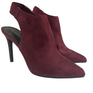 Le Chateau Burgundy Faux Suede Slingback Open Booties Stilletto Heel Size 37